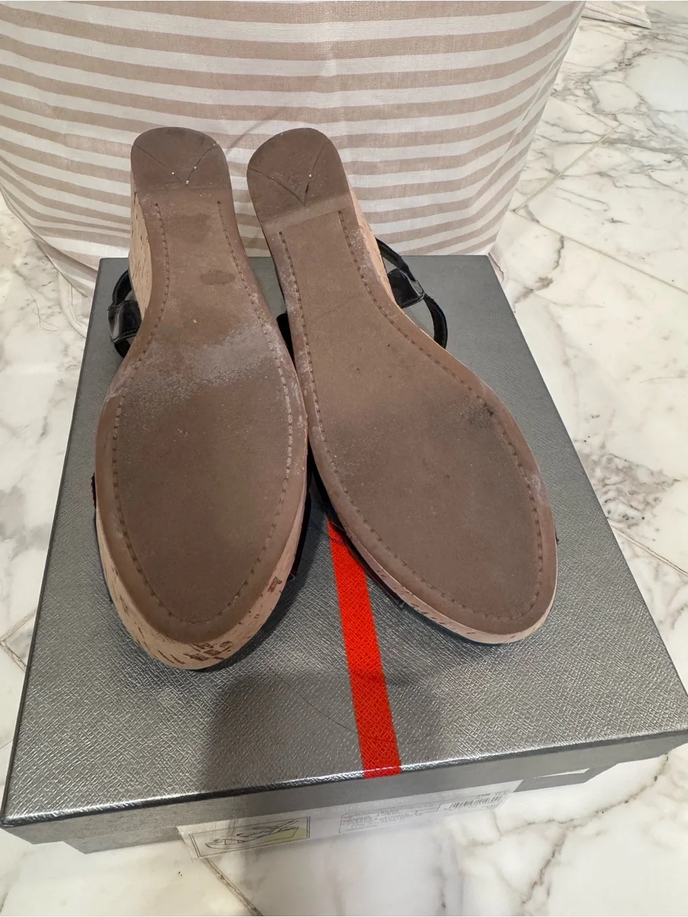 Prada Black Patent Cork Platform Sandals - Women
